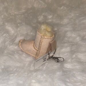 Mini Tall Faux Fur Snow Boot Keychain Bag Charm- Cream